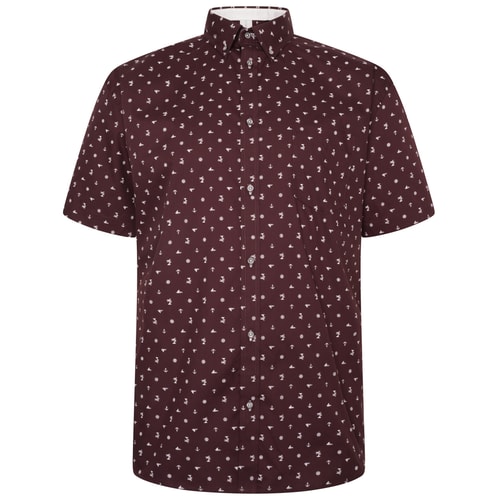 KAM Short Sleeve Dobby AOP Shirt Burgundy